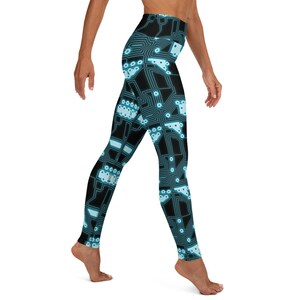 May include: Black yoga leggings with a blue circuit board pattern.
