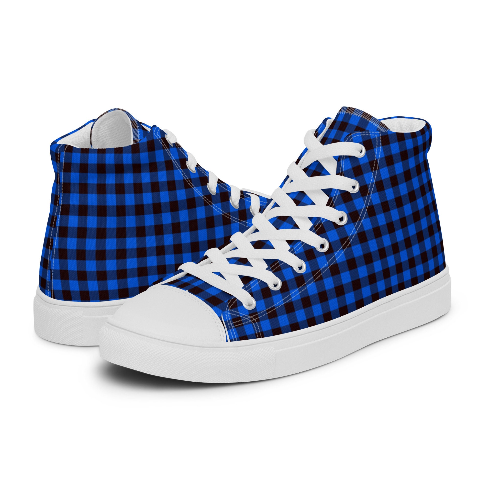 Blue Plaid Sneakers - Etsy