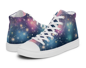 Men’s high top canvas shoes - Outer Space Stars and Galaxy Design