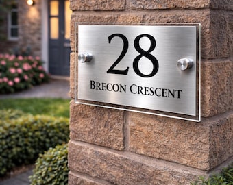 Custom Acrylic House Sign | Modern Personalised Address Plaque, Outdoor Number Plate