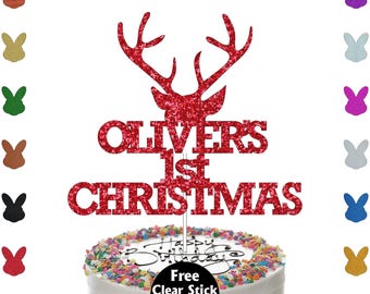 Custom Glitter Christmas Cake Topper, Personalised Reindeer Name Decoration