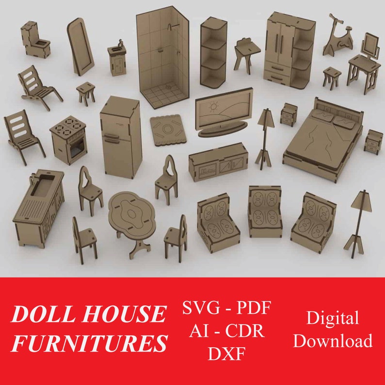 Doll House Furniture Set 2 / Digital Dxf File Etsy