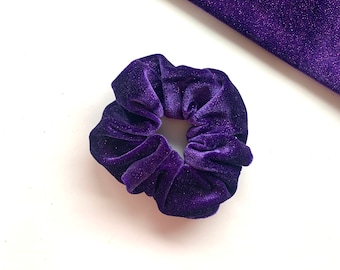 Women’s Handmade Glittery Purple Velvet hair scrunchie, Gifts for Her