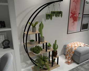 Soporte para plantas de madera de varios niveles - Soporte para flores de madera - Estante para flores de interior - Estante para escalones de exhibición al aire libre - Soporte para macetas - Estante para flores de metal