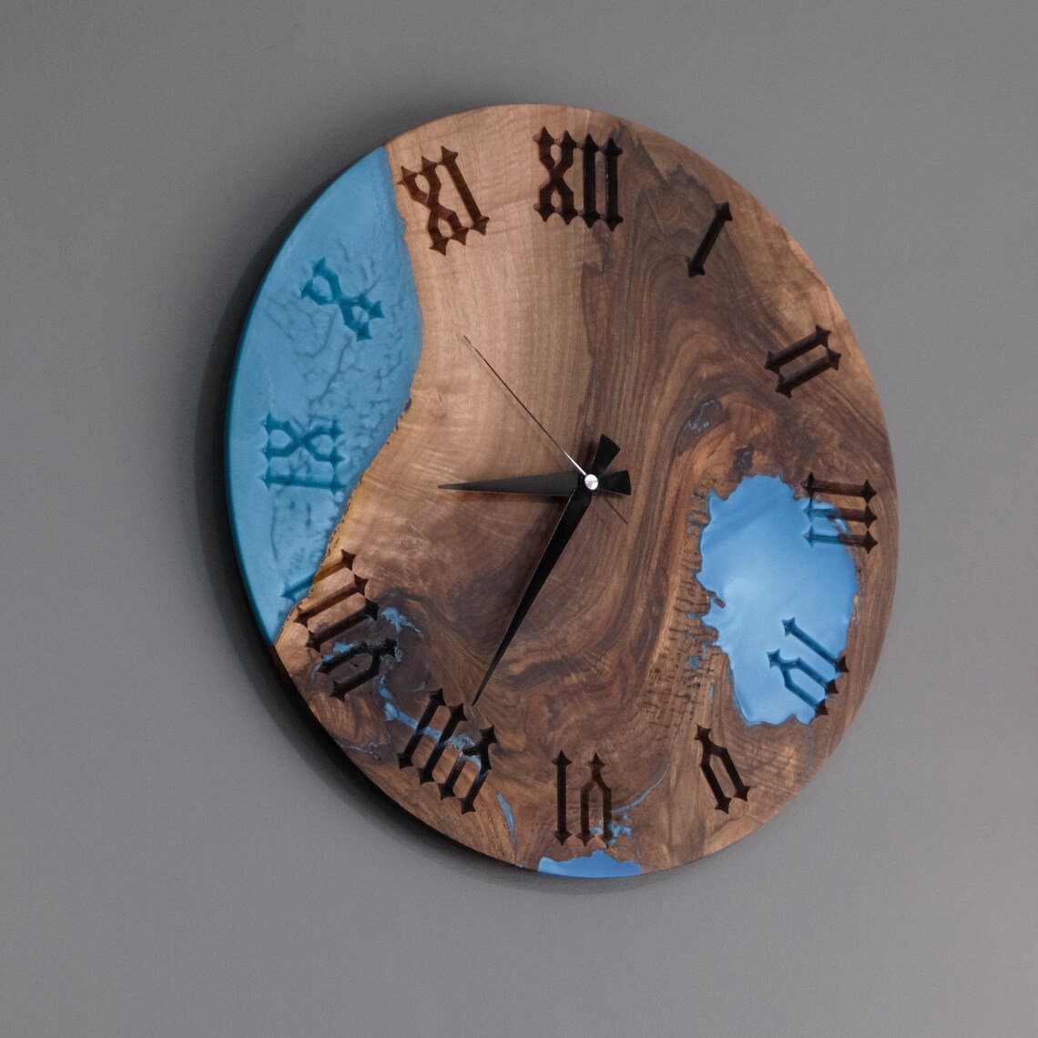 Walnut Wood Wall Clock Colorful Epoxy Large Wall Etsy