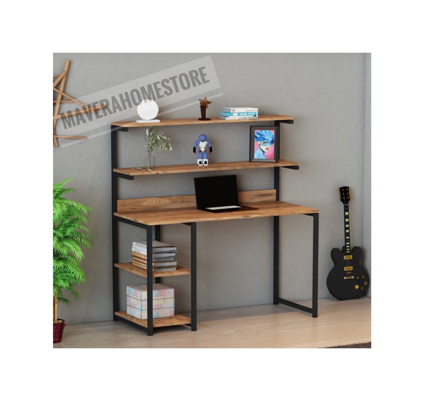 Mesa escritorio estudio moderno con puertos carga USB 135cm