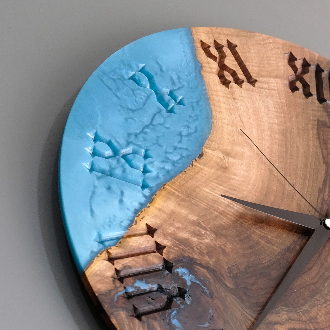 Walnut Wood Wall Clock Colorful Epoxy Large Wall Etsy