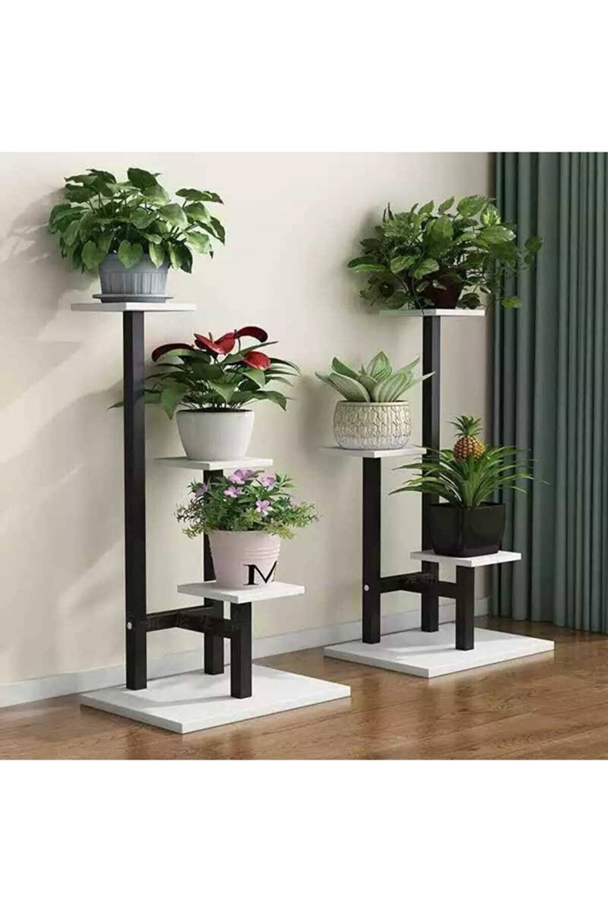 MyGift Large Black Metal Freestanding Scrollwork French Trolley Cart Plant Stand w/ 4 Hanging Flower Pot Baskets 