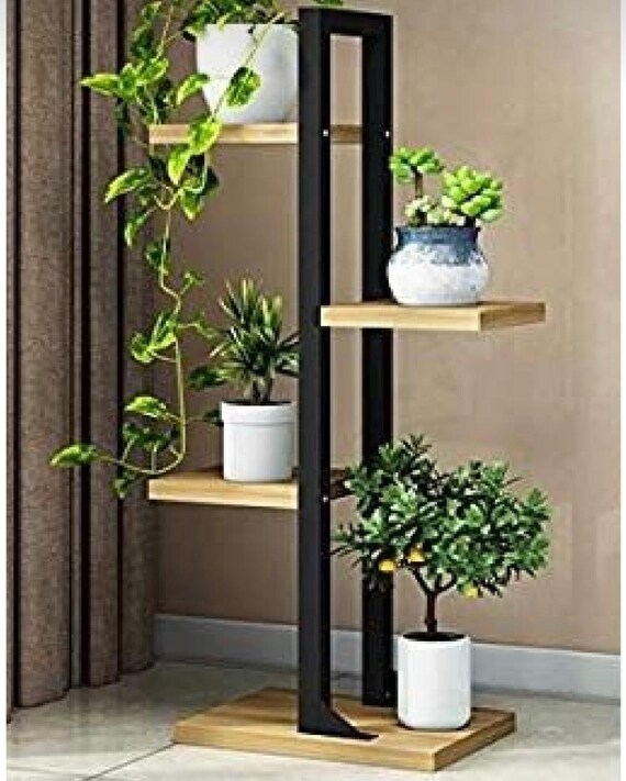 Decorative Flower Shelf Metal Plant Stand Wooden Display Stand