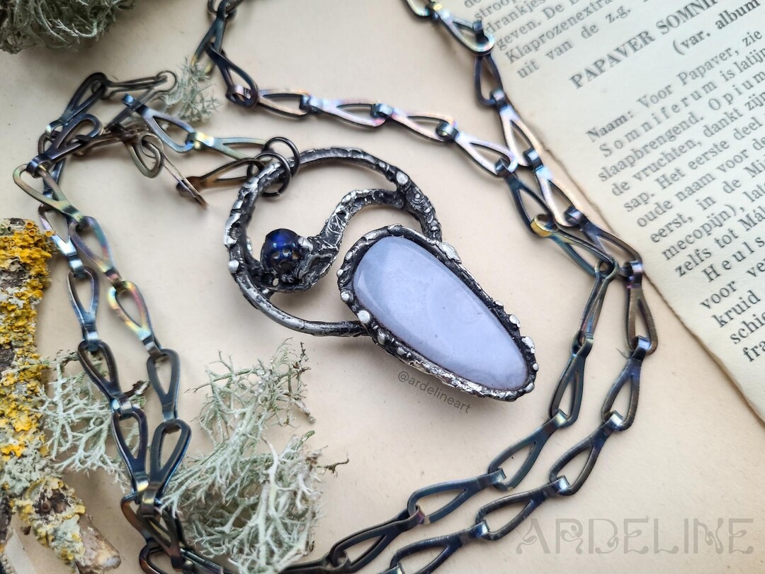 Soldered Blue Blue Lace Agate Necklace Soldered Pendant Chalcedony Necklace Blue ...