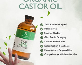 Organic Castor Oil - Hexane Free, Cold Pressed in an Amber Glass Bottle