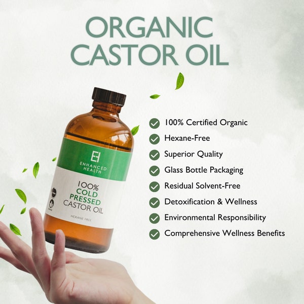 Organic Castor Oil - Hexane Free, Cold Pressed in an Amber Glass Bottle