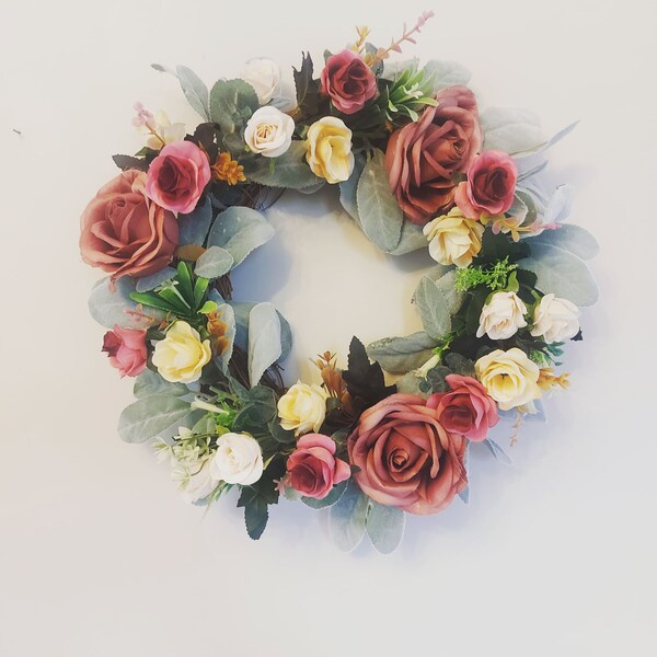 Dusky Rose Wreath: Vintage Style Faux Floral Wreath