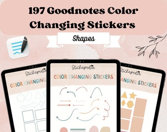 Color Changing Shape Stickers for Goodnotes: 197 Digital Planner Stickers