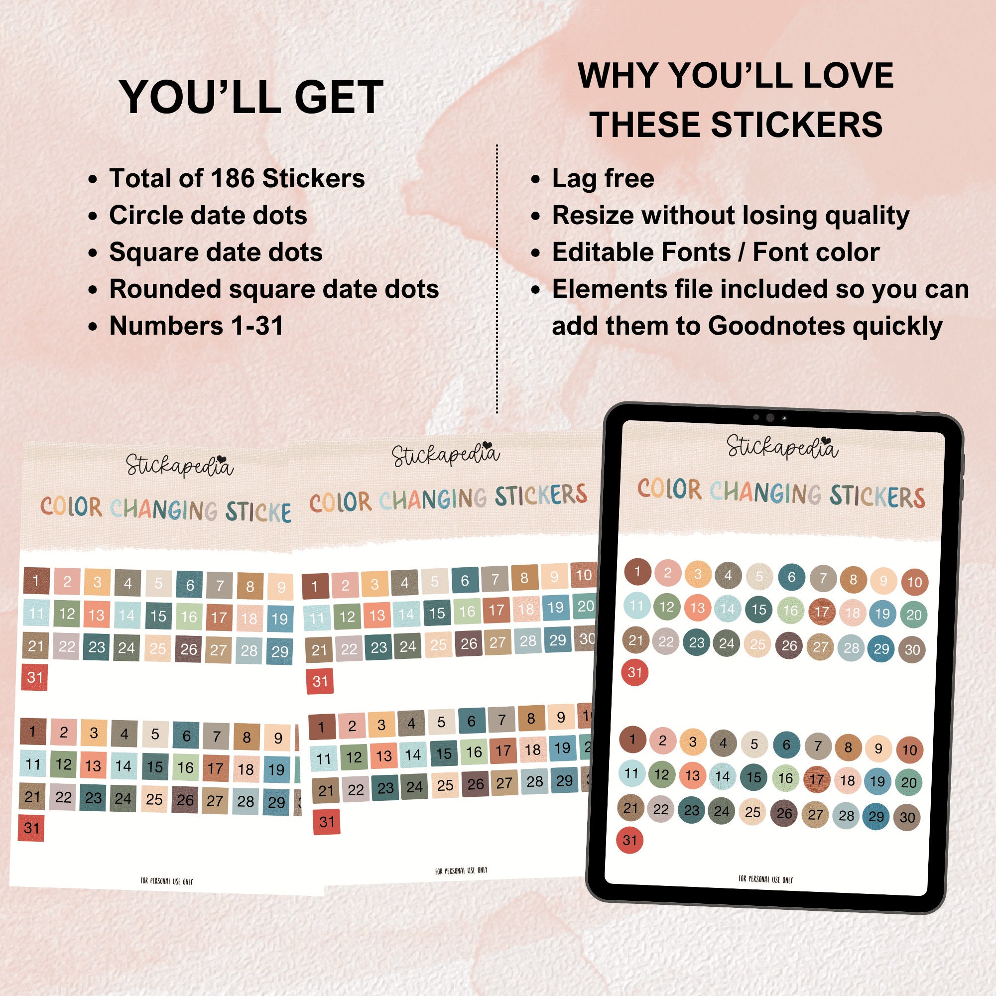 Goodnotes Color Changing Digital Stickers, Goodnotes Stickers, Calendar ...