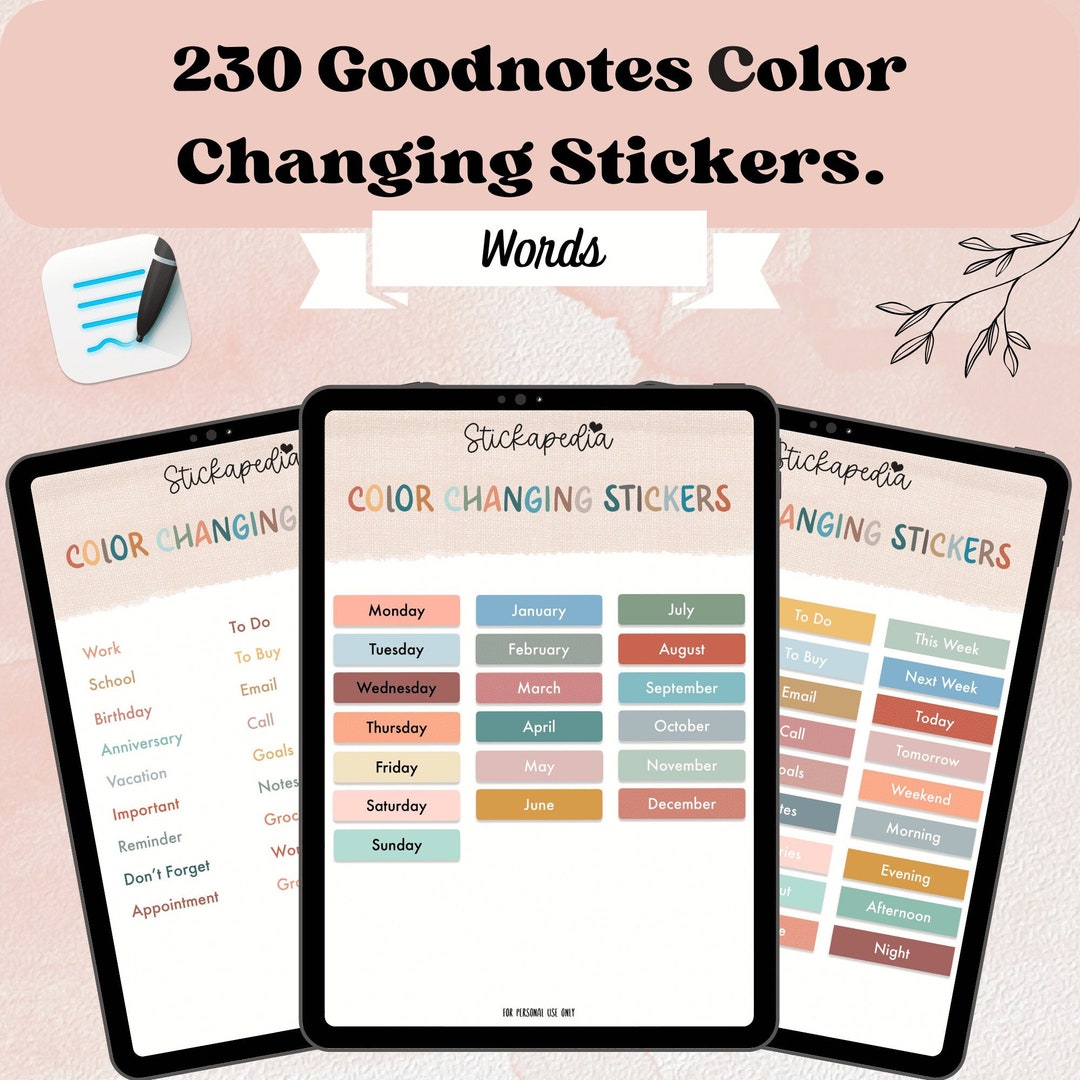 Goodnotes Color Changing Stickers, Calendar, Word Stickers (digital ...