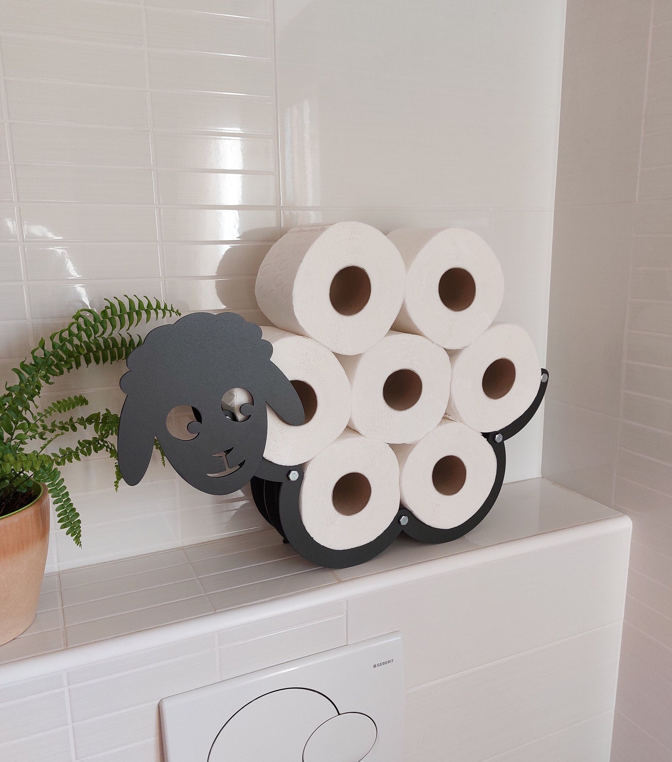 Art & Artifact Sheep Toilet Paper Roll Holder - Metal Wall Mounted or Free Standing Bathroom Tissue Storage, 7 Rolls