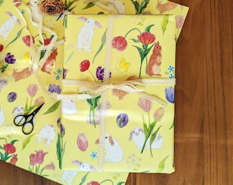 Bunnies and Tulips Wrapping Paper | Wrapping Paper Sheet | Set of 2