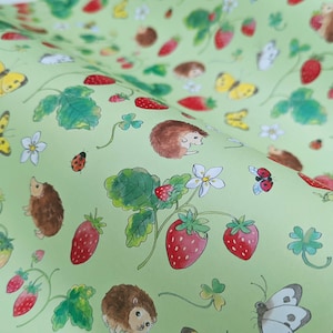 Papier cadeau hérissons et fraises | Feuille de papier cadeau | Lot de 2