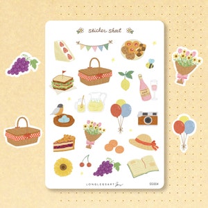 Folha de adesivos Picnic Vibes | Adesivos de diário | Adesivos fofos para planejadores | Adesivos para scrapbook