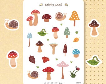 Wild Mushrooms Sticker Blatt | Journal Aufkleber | Niedliche Planer Aufkleber | Scrapbook-Aufkleber