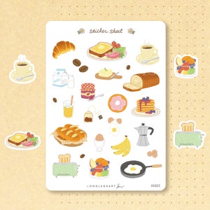 Folha de adesivos de café da manhã e café | Adesivos de diário | Adesivos fofos de planejador | Adesivos de scrapbook
