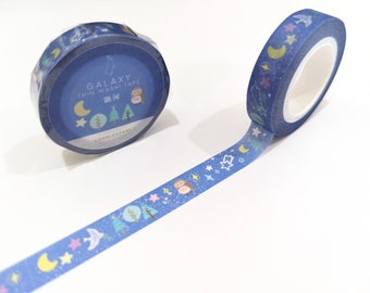 Cinta washi de galaxia / Cinta washi de 1 cm / Cinta de enmascarar de cielo nocturno y bosque
