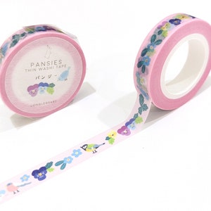 Pansies Washi Tape | 1 cm Washi Tape | Wild Viola Tricolor and Birds Masking Tape