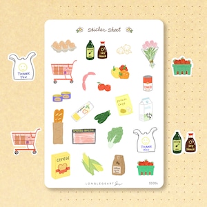 Grocery Shopping Sticker Sheet | Journal Stickers | Cute Planner Stickers | Scrapbook Stickers