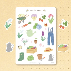 Folha de adesivos para jardim de primavera | Adesivos para diário | Adesivos fofos para planejador | Adesivos para scrapbook