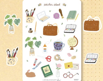 Feuille d'autocollants de papeterie et d'art | Stickers pour journaux | Stickers agenda mignons | Stickers pour scrapbooking