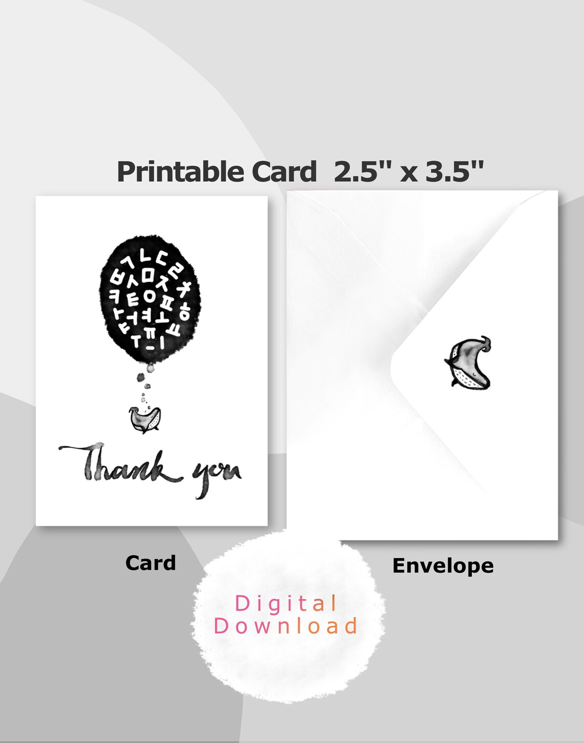 Thank You Card Printable Card Printable Envolope Instant Etsy Canada