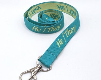 Pronoun Lanyard HE/THEY for Work, College, School ID Card or Employee Badge Keychain