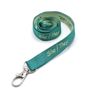 Pronoun Lanyard SHE/THEY for Work, College, School ID Card or Employee Badge Keychain