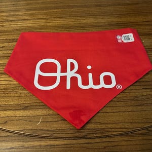 The Ohio State University Dog Bandana - Script Ohio - Officially Licensed - Over the Collar Bandana - Tie-on Bandana