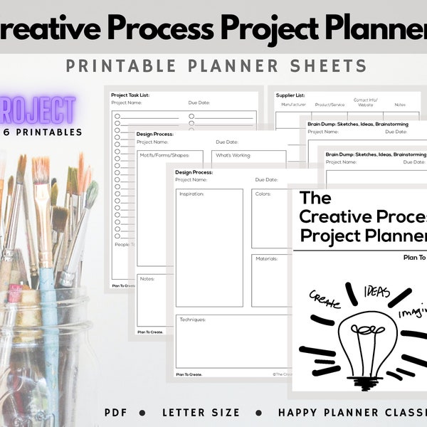 The Creative Process Digital Planner - 1 projet non daté - Lettre imprimable et Happy Planner Size - Planificateur de projet pour les créateurs, les concepteurs