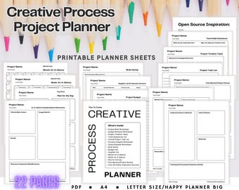 The Creative Process Printable Project Planner - 22 Pages, PDF format, A4, Letter Size, Happy Planner, Creators, Artists, Designers, Makers