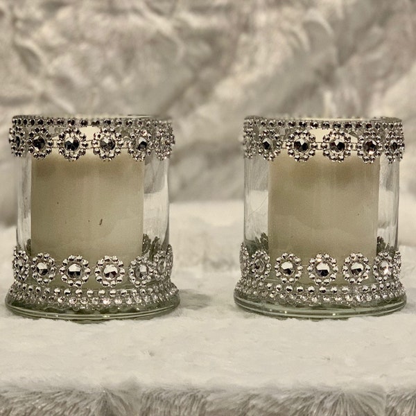 Glam Candle Holders / Glass Candle Holder / Luxury Decor / Wedding Candle Holders / Glass Centerpieces / Wedding Decor / Jeweled Decor