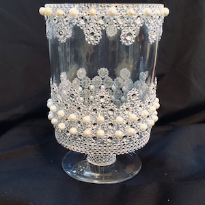Diamonds and Pearls XL Candle Holder / Glass Candle Holder / Glass Vase / Luxury / Wedding Candle Holders / Diamond Centerpieces