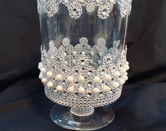 Diamonds and Pearls XL Candle Holder / Glass Candle Holder / Glass Vase / Luxury / Wedding Candle Holders / Diamond Centerpieces