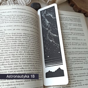 Unique linocut cosmic bookmark, unique sci-fi astronautics hand printed bookmarks for book lover, book accessory with celestial space image 9