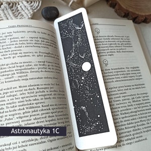 Unique linocut cosmic bookmark, unique sci-fi astronautics hand printed bookmarks for book lover, book accessory with celestial space image 10