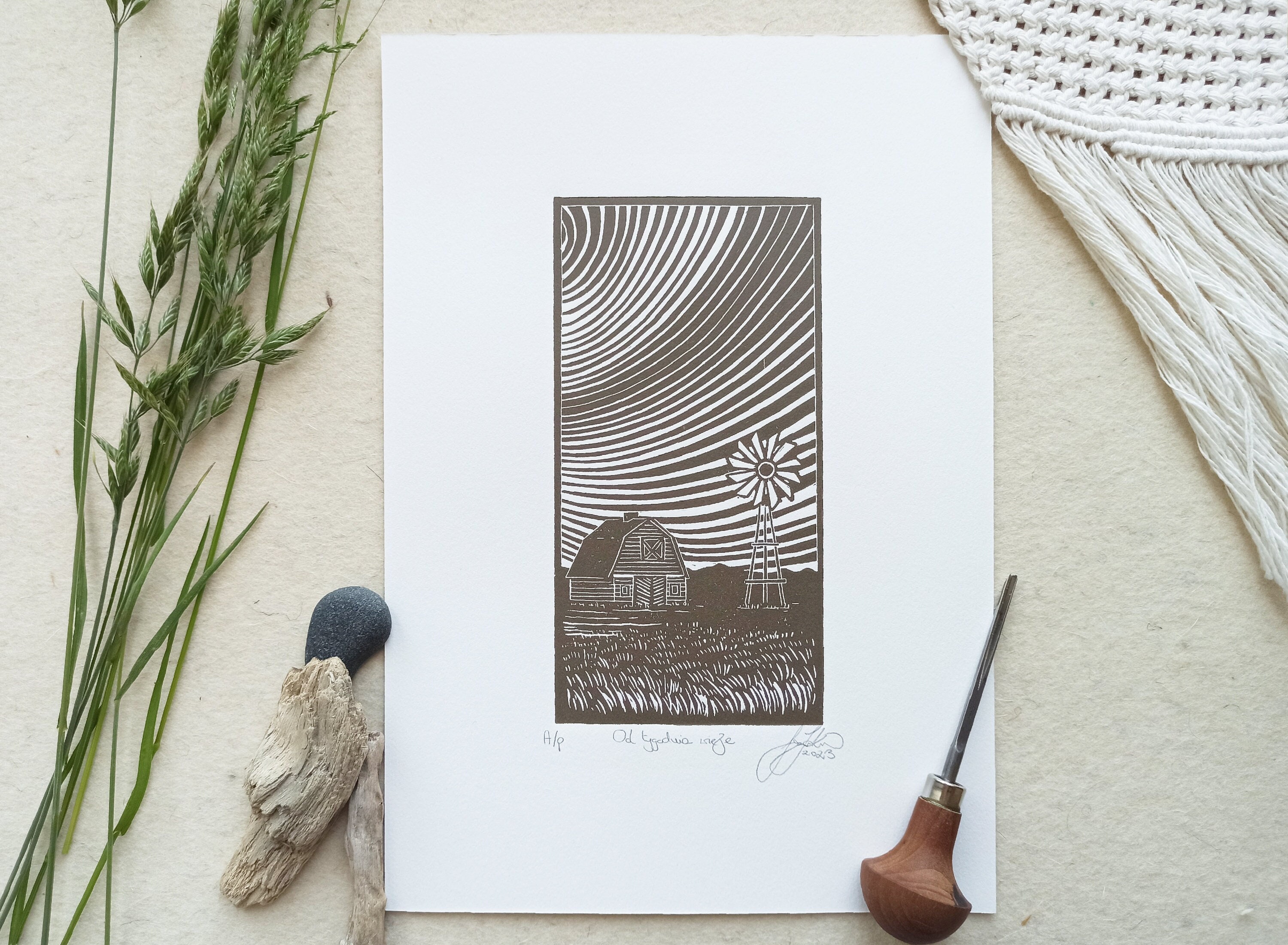 Beargrass Mountains Linocut Print 8x10