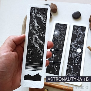 Unique linocut cosmic bookmark, unique sci-fi astronautics hand printed bookmarks for book lover, book accessory with celestial space image 6