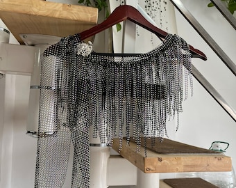 Bauchtanz Gürtel Körperschmuck Tanz Hüftschal mit Strasssteine und Fransen, raqs sharqi Tribal Cabaret Fusion style Bauchtanz