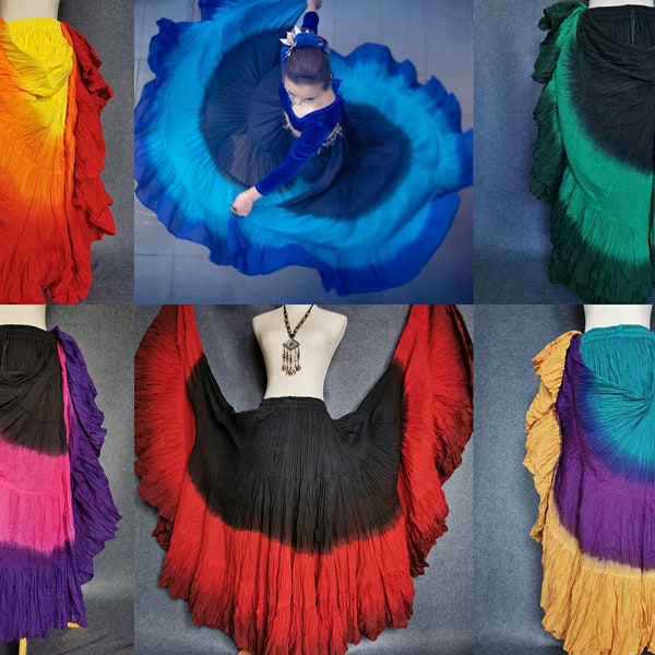 25 Yard  Dip Dye Color Skirt, Gypsy Tribal Cotton Skirts, ATS Belly Dance Skirt, 4 Tier Skirt Cotton Skirt