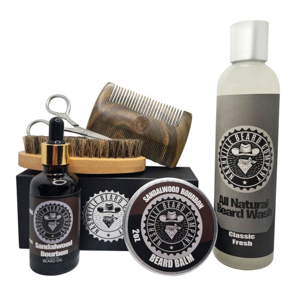 Das ultimative Bartpflege-Set mit Balsam, Öl, Bürste, Kamm, Schere und Shampoo