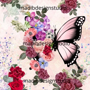 butterfly printable,  butterfly metamorphosis png file, butterfly rice paper print, decoupage craft printable, butterfly and roses