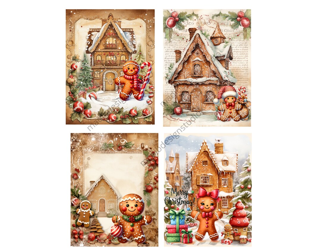 Ginger Bread Christmas Ornaments, Instant Download, Decoupage Christmas