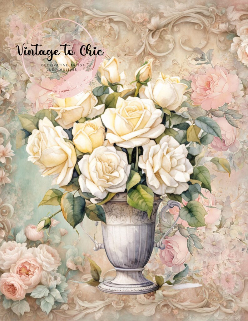 Vintage Floral Digital Paper Bundle | Shabby Chic Printable Designs ...